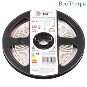 Светодиодная лента ЭРА 4,8W/m 120LED/m 2835SMD белый 5M LS2835-120LED-IP20-W-eco-5m Б0035595