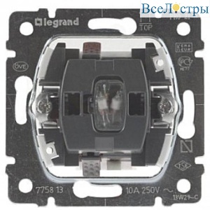 Выключатель одноклавишный кнопочный Legrand Galea Life 10A 250V с подсветкой 775813