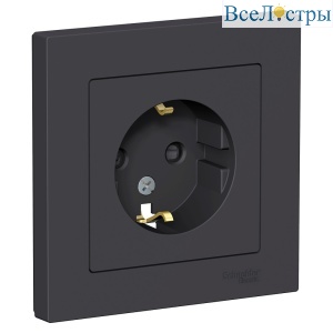 Розетка с/з со шторками, 16А, в сборе Systeme Electric AtlasDesign Карбон ATN001044