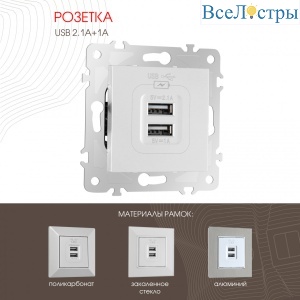 Розетка USB 2.1А+1А Arte Milano 203.46-1.silver