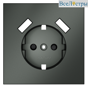 Накладка для розетки с заземлением и защитными шторками, с USB A+A Voltum S70 (титан) VLS000906