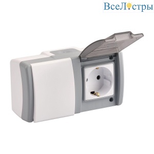 Выключатель - розетка Mono Electric Octans IP54 одноклавишный - 2К+З бело-серый 154-020001-180