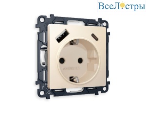 Комплект механизма розетки 2USB A+C 20W (быстрая зарядка) с/з Ambrella Volt Alfa MA330010