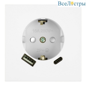 Розетка 1-местная 16А + USB + Type C (механизм) Stekker 250В 20W Мия RST16-3119-01 50438