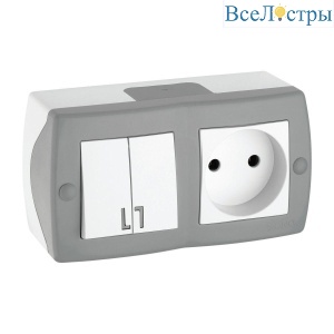 Выключатель - розетка Mono Electric Octans IP20 двухклавишный - 2К бело-серый 104-020001-182
