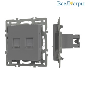 Механизм компьютерной розетки двойной Arlight SCT-MPC2-PL-GR (RJ-45, CAT6) 045338