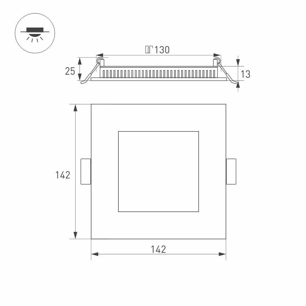 встраиваемый светодиодный светильник arlight dl-142x142m-13w warm white 020130
