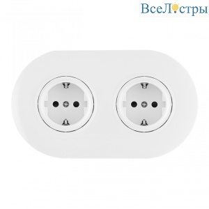 Круглая розетка двойная (двухпостовая) с/з и шторками Arte Milano SET08-2-40-1x2 white