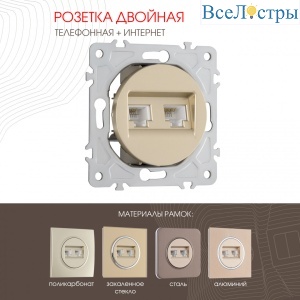 Розетка телефонная RJ11 + компьютерная RJ45 Arte Milano 202.44-1.shampan