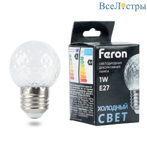 Лампа светодиодная Feron LB-385 шар прозрачный E27 1W 230V 6400K 52176