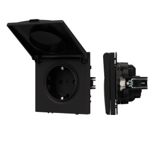 Розетка зк со шторками и крышкой софт-тач черный оникс Arlight SCT-MCP-SFPL-BK (250V, 16A) 054281(1)