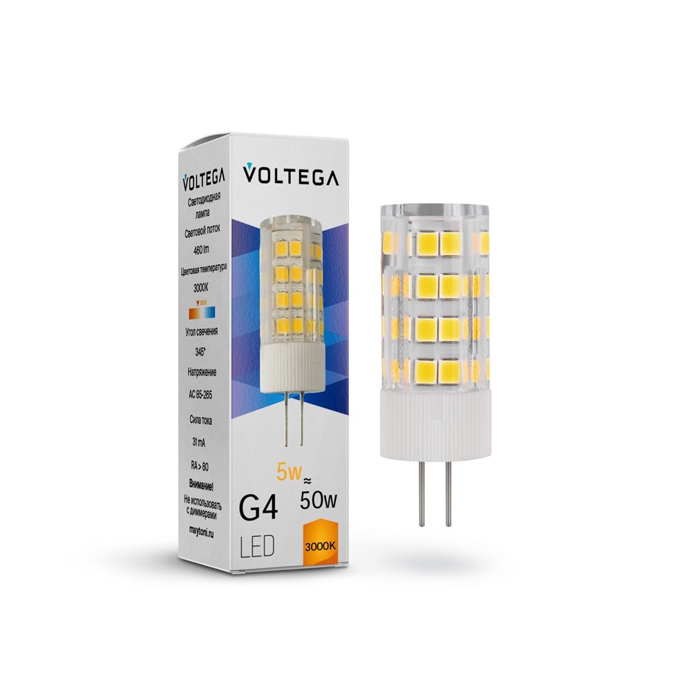 лампа светодиодная voltega g4 5w 3000к прозрачная vg9-k3g4warm5w 7183