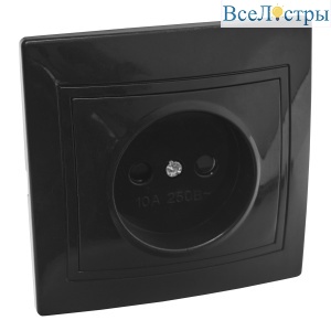 Розетка 2П с защ. шт. скрытой установки 16А 250В IP20, черная (керамика) "Дельта" General 477316