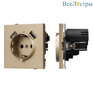 Механизм розетки с USB зарядкой Arlight SCT-TENDO-MUAA-SFPL-GD (230V, 16A) 054604