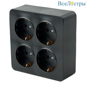 Розетка 4-местная 2P+PE Stekker София черный матовый MST16-14S-05 49510