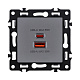розетка usb a+c 65w, серый kollinger asthetik as-024gy